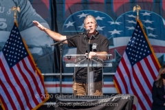 Pat Lynch, President of the Police Benevolent Association of the City of New York, speaks to Trump supporters at a pro-Republican and pro-Law and Order rally on Staten Island, New York on October 3, 2020.  The rally comes a day after President Trump was hospitalized for COVID-19. (Photo by Gabriele Holtermann/Sipa USA)