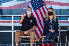 Pat Lycnch, President of the Police Benevolent Association of the City of New York, flashes the peace sign as Trump supporters gather for a pro-Republican and pro-Law and Order rally on Staten Island, New York on October 3, 2020.  The rally comes a day after President Trump was hospitalized for COVID-19. (Photo by Gabriele Holtermann/Sipa USA)