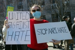 Members and supporters of the Asian-American community attend a "rally against hate" at Columbus Park in New York City on 21 March 2021. Three massage parlors around Atlanta were targeted March 16, 2021, and a 21-year-old suspect was arrested. Robert Aaron Long faces eight counts of murder and one charge of aggravated assault.
