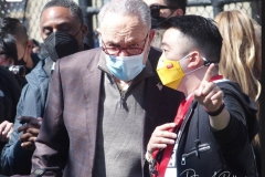 Senator Charles Schumer and members and supporters of the Asian-American community attend a "rally against hate" at Columbus Park in New York City. Three massage parlors around Atlanta were targeted March 16, 2021, and a 21-year-old suspect was arrested. Robert Aaron Long faces eight counts of murder and one charge of aggravated assault.
