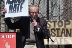 Senator Charles Schumer and members and supporters of the Asian-American community attend a "rally against hate" at Columbus Park in New York City. Three massage parlors around Atlanta were targeted March 16, 2021, and a 21-year-old suspect was arrested. Robert Aaron Long faces eight counts of murder and one charge of aggravated assault.