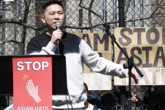 Members and supporters of the Asian-American community attend a "rally against hate" at Columbus Park in New York City. Three massage parlors around Atlanta were targeted March 16, 2021, and a 21-year-old suspect was arrested. Robert Aaron Long faces eight counts of murder and one charge of aggravated assault.