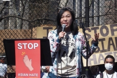 Members and supporters of the Asian-American community attend a "rally against hate" at Columbus Park in New York City. Three massage parlors around Atlanta were targeted March 16, 2021, and a 21-year-old suspect was arrested. Robert Aaron Long faces eight counts of murder and one charge of aggravated assault.