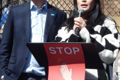 Democratic mayoral candidate Andrew Yang and his wife, Evelyn Yang, speak to people as they take part in a rally against hate at Columbus Park in China Town in New York Members and supporters of the Asian-American community attend a "rally against hate" at Columbus Park in New York City. Three massage parlors around Atlanta were targeted March 16, 2021, and a 21-year-old suspect was arrested. Robert Aaron Long faces eight counts of murder and one charge of aggravated assault.
