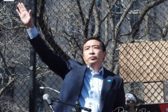 Democratic mayoral candidate Andrew Yang speaks to people as they take part in a rally against hate at Columbus Park in China Town in New York Members and supporters of the Asian-American community attend a "rally against hate" at Columbus Park in New York City. Three massage parlors around Atlanta were targeted March 16, 2021, and a 21-year-old suspect was arrested. Robert Aaron Long faces eight counts of murder and one charge of aggravated assault.