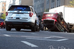 A Honda Accord and a Honda CR-V SUV collided on Amsterdam Avenue and West 113rd Street in Manhattan, causing the SUV to flip over. Witnesses were unsure of the details but say they believe the Honda Accord was going at an excessive speed and the SUV swerved, causing it to flip over. Both drivers were brought to the hospital.