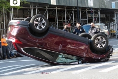 A Honda Accord and a Honda CR-V SUV collided on Amsterdam Avenue and West 113rd Street in Manhattan, causing the SUV to flip over. Witnesses were unsure of the details but say they believe the Honda Accord was going at an excessive speed and the SUV swerved, causing it to flip over. Both drivers were brought to the hospital.