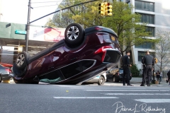 A Honda Accord and a Honda CR-V SUV collided on Amsterdam Avenue and West 113rd Street in Manhattan, causing the SUV to flip over. Witnesses were unsure of the details but say they believe the Honda Accord was going at an excessive speed and the SUV swerved, causing it to flip over. Both drivers were brought to the hospital.