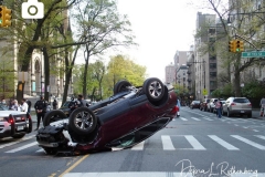 A Honda Accord and a Honda CR-V SUV collided on Amsterdam Avenue and West 113rd Street in Manhattan, causing the SUV to flip over. Witnesses were unsure of the details but say they believe the Honda Accord was going at an excessive speed and the SUV swerved, causing it to flip over. Both drivers were brought to the hospital.