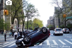 A Honda Accord and a Honda CR-V SUV collided on Amsterdam Avenue and West 113rd Street in Manhattan, causing the SUV to flip over. Witnesses were unsure of the details but say they believe the Honda Accord was going at an excessive speed and the SUV swerved, causing it to flip over. Both drivers were brought to the hospital.
