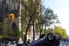 A Honda Accord and a Honda CR-V SUV collided on Amsterdam Avenue and West 113rd Street in Manhattan, causing the SUV to flip over. Witnesses were unsure of the details but say they believe the Honda Accord was going at an excessive speed and the SUV swerved, causing it to flip over. Both drivers were brought to the hospital.