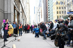 Members of Extinction Rebellion (XR) marked Tax Day with the "No Wars, No Warming" demonstration outside a federal building in NYC where Internal Revenue Service (IRS) have offices "to demand that our tax money stop being used to fund endless war and environmental destruction”, on April 18, 2022 (Photo by Slaven Vlasic)