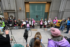 Members of Extinction Rebellion (XR) marked Tax Day with the "No Wars, No Warming" demonstration outside a federal building in NYC where Internal Revenue Service (IRS) have offices "to demand that our tax money stop being used to fund endless war and environmental destruction”, on April 18, 2022 (Photo by Slaven Vlasic)
