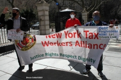 New York-  Taxi Workers alliance workers protest in front of City Hall  asking the Mayor to help curb debt for medallion owners.