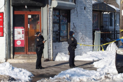 February 1, 2022  New York   
New York City Police officers from the 69th precinct investigate the shooting of a teen who was shot numerous times. He was taken to a area hospital in serious condition.