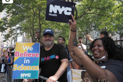 Essential workers are honored during the Hometown Heroes Ticker-tape Parade along the Canyon of Heroes on July 7, 2021 in New York. The parade included a variety of different floats, representing the groups of essential workers who served this city heroically throughout the pandemic.