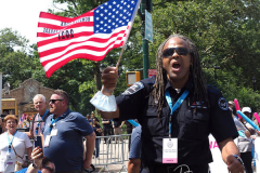 Essential workers are honored during the Hometown Heroes Ticker-tape Parade along the Canyon of Heroes on July 7, 2021 in New York. The parade included a variety of different floats, representing the groups of essential workers who served this city heroically throughout the pandemic.