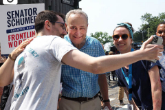 Senate Majority Leader Charles Schumer attends the Hometown Heroes Ticker-tape Parade along the Canyon of Heroes on July 7, 2021 in New York. The parade included a variety of different floats, representing the groups of essential workers who served this city heroically throughout the pandemic.