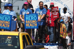 Mayor Bill de Blasio attends the Hometown Heroes Ticker-tape Parade along the Canyon of Heroes on July 7, 2021 in New York. The parade included a variety of different floats, representing the groups of essential workers who served this city heroically throughout the pandemic.