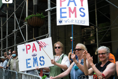 Essential workers are honored during the Hometown Heroes Ticker-tape Parade along the Canyon of Heroes on July 7, 2021 in New York. The parade included a variety of different floats, representing the groups of essential workers who served this city heroically throughout the pandemic.