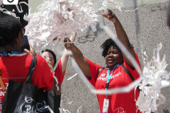 Confetti flies thru the air as essential workers are honored during the Hometown Heroes Ticker-tape Parade along the Canyon of Heroes on July 7, 2021 in New York. The parade included a variety of different floats, representing the groups of essential workers who served this city heroically throughout the pandemic.