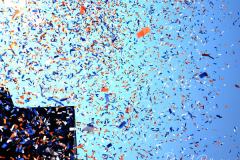 Confetti flies through the air to honor essential workers during the Hometown Heroes Ticker-tape Parade along the Canyon of Heroes on July 7, 2021 in New York. The parade included a variety of different floats, representing the groups of essential workers who served this city heroically throughout the pandemic.