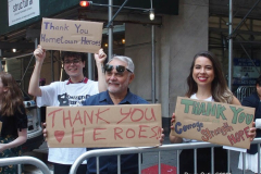 Salute to the HomeTown Heroes Ticker-Tape Parade to honor essential workers. The parade started in Battery Park and made its way up  Broadway (Canyon of Heroes) to City Hall  where NYC Mayor Bill de Blasio greeted them. The City Hall ceremony was modified because of the extreme heat today. The parade  featured 10 bands and 14 specialty vehicles. 
 The floats  departed in the following order, beginning with  
1.     Hospital Workers
2.     Healthcare Workers
3.     Education & Childcare
4.     First Responders
5.     Community Care
6.     City Workers
7.     Advocacy Organizations
8.     Transportation
9.     Hospitality & Building Care
10.  Emergency Food
11.  Communication & Delivery
12.  Small Businesses & Bodega
13.  Utilities
14.  Reinforcements