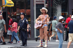 New York's Times Square is getting back to business even though the Delta Variant  number of cases are starting to creep up.
The Naked Cowboy,The  Naked Cowgirl, The Costume Characters were all outside on a beautiful day trying to make money. Some other strange folks were also enjoying the sights as well.