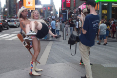 New York's Times Square is getting back to business even though the Delta Variant  number of cases are starting to creep up.
The Naked Cowboy,The  Naked Cowgirl, The Costume Characters were all outside on a beautiful day trying to make money. Some other strange folks were also enjoying the sights as well.