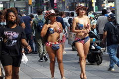 New York's Times Square is getting back to business even though the Delta Variant  number of cases are starting to creep up.
The Naked Cowboy,The  Naked Cowgirl, The Costume Characters were all outside on a beautiful day trying to make money. Some other strange folks were also enjoying the sights as well.