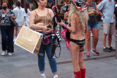 New York's Times Square is getting back to business even though the Delta Variant  number of cases are starting to creep up.
The Naked Cowboy,The  Naked Cowgirl, The Costume Characters were all outside on a beautiful day trying to make money. Some other strange folks were also enjoying the sights as well.