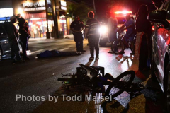 An unidentified man delivering food to a local household in Canarsie, Brooklyn, was struck on his motorized bike by a BMW driver as he rode down East 84th Street near Flatlands Avenue Tuesday night. He man was left unconscious after suffering a head injury. He was rushed to Brookdale Hospital in critical condition. The driver remained on the scene as police investigated the crash. (Photos by Todd Maisel)