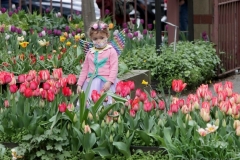 3-year-old Violet attends the West Side Community Garden's 2021 Tulip Festival on West 89th Street in Manhattan NY on April 18, 2021. The annual festival features close to 100 varieties of tulips of all shapes and sizes in full bloom inside the garden on the upper west side of Manhattan. (Photo by Andrew Schwartz)
