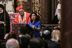Other religious assemblies came together to pray to offer prayers and support for Ukraine and people affected by the war. 
NY Governor Kathy Hochul also came in attendance, showing her support and expressing the admiration for the resilience of Ukrainian people. 
Amongst other who attended were, Rev. Dr Chryssavgis, H.E. Antony of Hierapolis, Rabbi Joseph Potasnik, H.E. Timothy Cardinal Dolan, Ukrainian Ambassador to the United States, Sergyi Kyslytsya, H.E. Archbishop Elpidophoros of America and others. Wednesday, March 9, 2022. New York, New York. (C) Bianca Otero