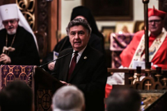 Other religious assemblies came together to pray to offer prayers and support for Ukraine and people affected by the war. 
NY Governor Kathy Hochul also came in attendance, showing her support and expressing the admiration for the resilience of Ukrainian people. 
Amongst other who attended were, Rev. Dr Chryssavgis, H.E. Antony of Hierapolis, Rabbi Joseph Potasnik, H.E. Timothy Cardinal Dolan, Ukrainian Ambassador to the United States, Sergyi Kyslytsya, H.E. Archbishop Elpidophoros of America and others. Wednesday, March 9, 2022. New York, New York. (C) Bianca Otero