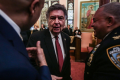 Other religious assemblies came together to pray to offer prayers and support for Ukraine and people affected by the war. 
NY Governor Kathy Hochul also came in attendance, showing her support and expressing the admiration for the resilience of Ukrainian people. 
Amongst other who attended were, Rev. Dr Chryssavgis, H.E. Antony of Hierapolis, Rabbi Joseph Potasnik, H.E. Timothy Cardinal Dolan, Ukrainian Ambassador to the United States, Sergyi Kyslytsya, H.E. Archbishop Elpidophoros of America and others. Wednesday, March 9, 2022. New York, New York. (C) Bianca Otero