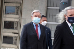 April 19, 2022  United Nations
United Nations Secretary General Antonio Guterres holds a press encounter in front of the peace sculpture on the United Nation grounds. He asking for an Orthodox Holy Week humanitarian pause to the war in the Ukraine.
