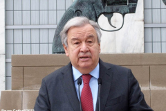 April 19, 2022  United Nations
United Nations Secretary General Antonio Guterres holds a press encounter in front of the peace sculpture on the United Nation grounds. He asking for an Orthodox Holy Week humanitarian pause to the war in the Ukraine.