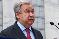 April 19, 2022  United Nations
United Nations Secretary General Antonio Guterres holds a press encounter in front of the peace sculpture on the United Nation grounds. He asking for an Orthodox Holy Week humanitarian pause to the war in the Ukraine.