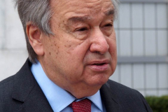 April 19, 2022  United Nations
United Nations Secretary General Antonio Guterres holds a press encounter in front of the peace sculpture on the United Nation grounds. He asking for an Orthodox Holy Week humanitarian pause to the war in the Ukraine.