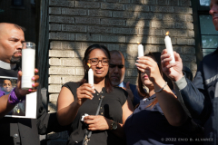 Jullissa Reyes, sister of slain Transit Officer Adrianna Reyes-Gomez along with Bronx residents, NYPD officials and Bronx elected officials hold up candles during a Candlelight Vigil in honor and in memory of NYPD Transit Officer Adrianna Reyes-Gomez who was brutally murdered in her Bronx apartment at 780 Grand Concourse, Bronx, New York 10451 on Wednesday, June 15, 2022

Photography by Enid B. Alvarez