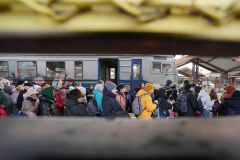 A train carrying refugees from Ukraine arrives to Przemysl station in Poland on March 3, 2022.