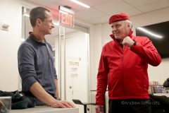 (L-R) Former-Democratic Congressman from New York City Anthony Weiner and Guardian Angels Founder Curtis Sliwa speak before a press conference to announce the launch of their new radio program “The Left vs. The Right” inside the studios of 77 WABC Radio on Saturday, Feb. 12, 2022 in New York City. Both men are former candidates for the Mayor of New York City. (Photo by Andrew Schwartz)