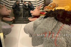 An up close of the Winnie the Pooh plushes that are displayed located at theTheatre Row (410 W 42nd St., New York on 23 Jan 2022.