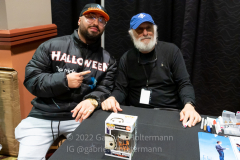 "Halloween" fan Steven Barbato and Nick Castle, who portrayed Michael Meyers in the horror classic, attend the Winter Con Convention at Resorts World NYC in Jamaica, Queens, on Mar. 12, 2022. (Photo by Gabriele Holtermann)