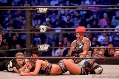 Pictured: Dr. Britt Baker, D.M.D and Ruby Soho.
Wrestlers from AEW (All Elite Wrestling) fought each other in the ring under the roof of Arthur Ashe Stadium in Flushing NY on September 22, 2021 during a live televised broadcast of AEW Dynamite: Grand Slam. (Photo by Andrew Schwartz)