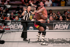 Pictured: CM Punk and Powerhouse Hobbs.
Wrestlers from AEW (All Elite Wrestling) fought each other in the ring under the roof of Arthur Ashe Stadium in Flushing NY on September 22, 2021 during a live televised broadcast of AEW Rampage: Grand Slam.