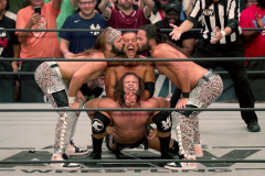 Pictured: Adam Cole, The Young Bucks and Jungle Boy. 
Wrestlers from AEW (All Elite Wrestling) fought each other in the ring under the roof of Arthur Ashe Stadium in Flushing NY on September 22, 2021 during a live televised broadcast of AEW Rampage: Grand Slam.