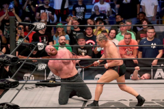 Pictured: Jon Moxley and Minoru Suzuki
Wrestlers from AEW (All Elite Wrestling) fought each other in the ring under the roof of Arthur Ashe Stadium in Flushing NY on September 22, 2021 during a live televised broadcast of AEW Rampage: Grand Slam. (Photo by Andrew Schwartz)