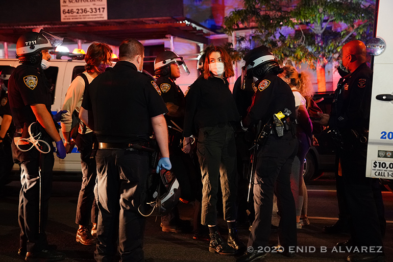 The New York Police Department arrests protestors during the George Floyd protests in Manhattan after dark